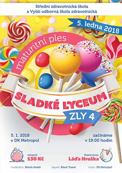 Plakát a lístky maturitního plesu třídy ZLY4 v roce 2018